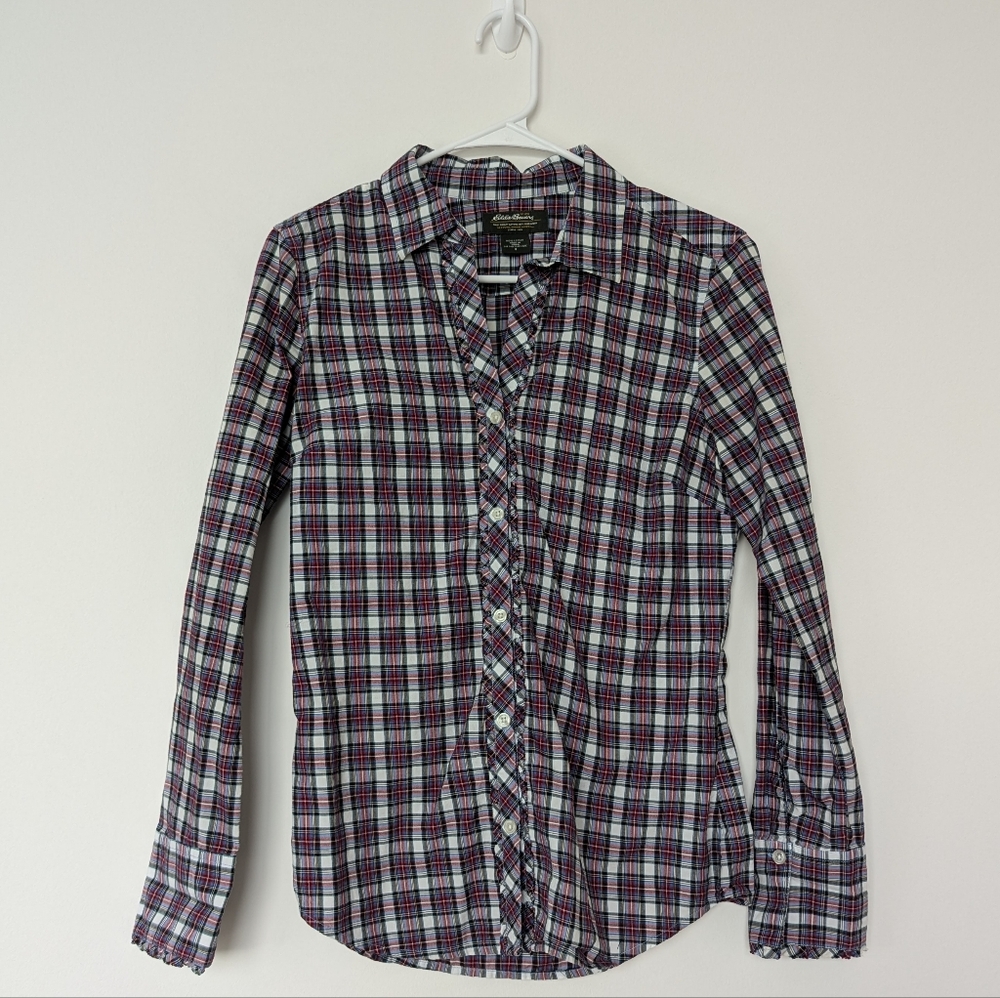Eddie Bauer Purple and White Casual Button Down Shirt